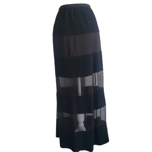 Alberto Makali Sheer Striped Black Maxi Skirt - Picture 3 of 6